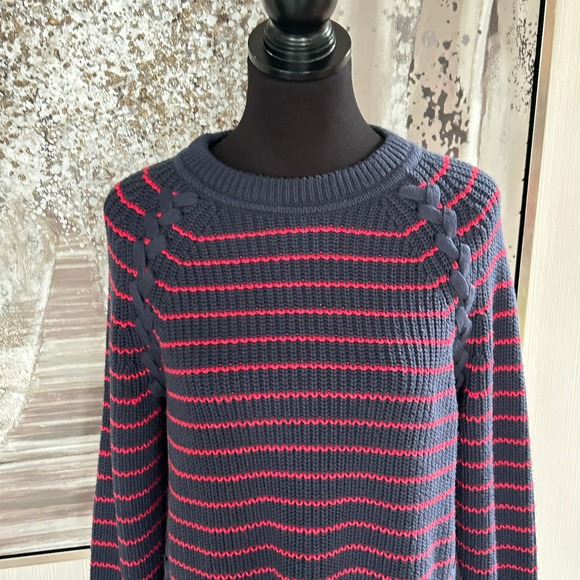 Vineyard Vines Break Stripe Lattice Crew Cotton Merino Wool Sweater - Size M - Picture 6 of 10